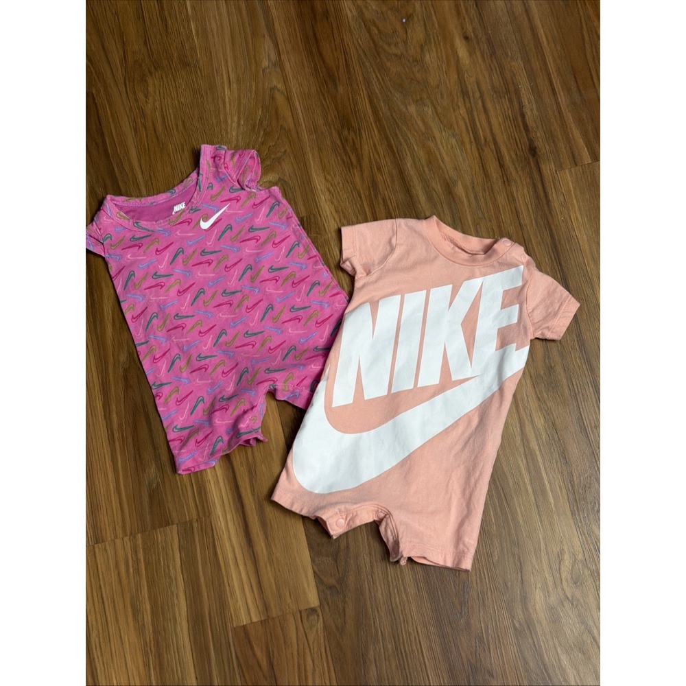 Nike Baby Girls 0-3 Months Logo Romper Shortall Outfit Pink VGC